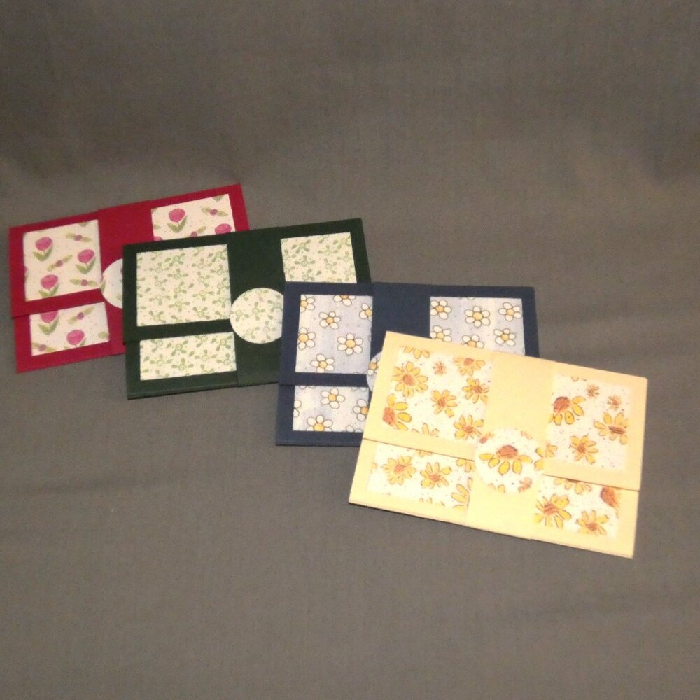 Set of 4 Handcrafted Reusable Floral Card Holders with Envelopes
